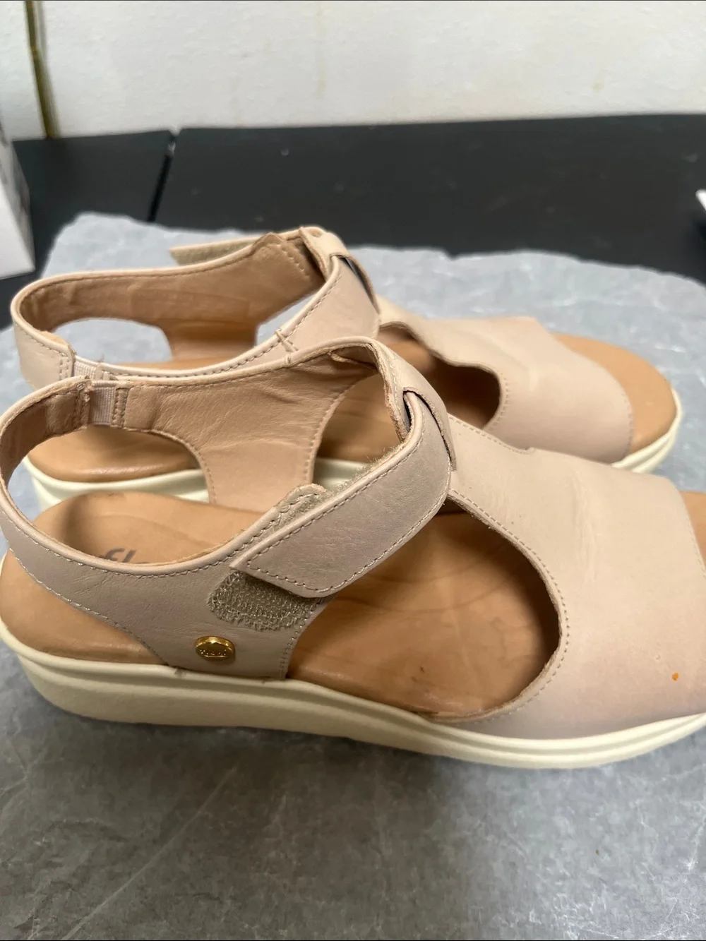 Flexi Beige T-Strap Comfort Sandals